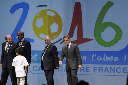 Verbandsvorsitzender Jean-Pierre Escalettes und Frankreichs Präsident Nicolas Sarkozy in Genf