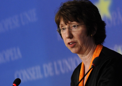 EU-Außenbeauftragte Catherine Ashton beim Treffen der Außenminister