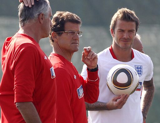 Fabio Capello und David Beckham beim Training der englischen Mannschaft am Samstag