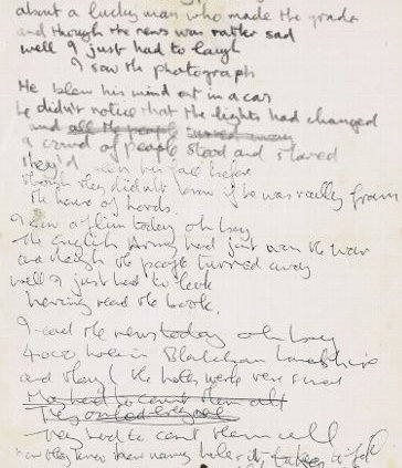 A Day In The Life: handgeschriebener Songtext von John Lennon