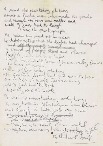 A Day In The Life: handgeschriebener Songtext von John Lennon