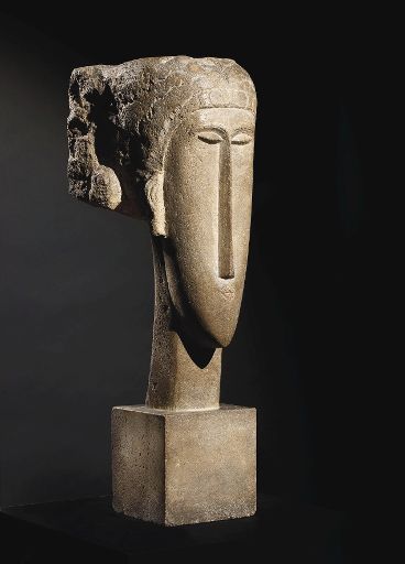 Frauenkopf aus Kalkstein von Amedeo Modigliani