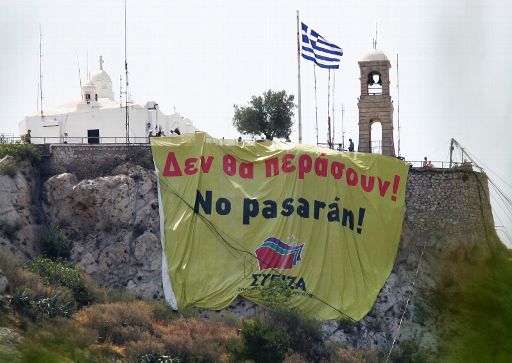 Das große Transparent in Athen