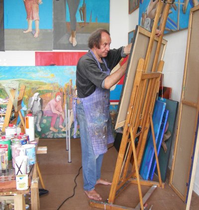 Johannes Wickert in seinem Atelier in Leykaul