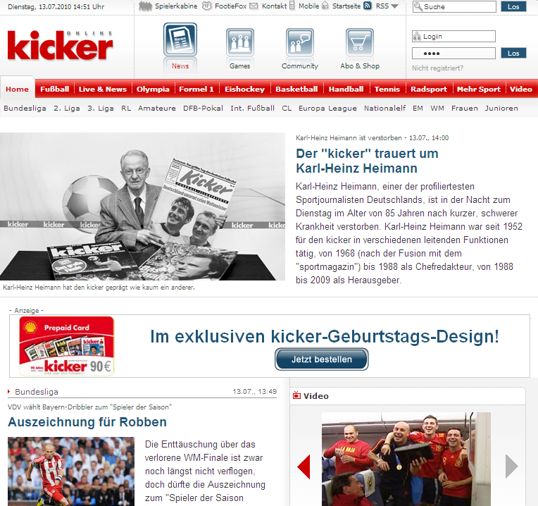 kicker online: das berühmte Fußballmagazin gibt es auch im Netz