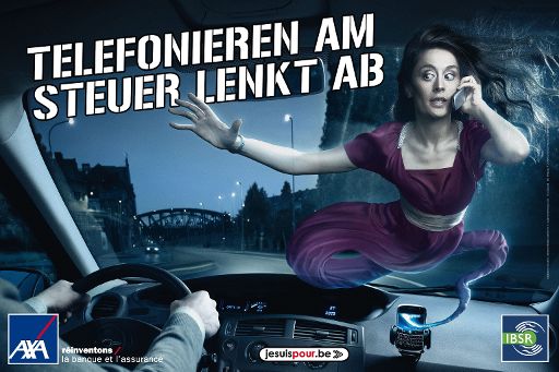 "Telefonieren am Steuer lenkt ab": Belgische Präventionskampagne vom Sommer 2009