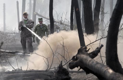 Einsatzkräfte bekämpfen Feuer in Russland