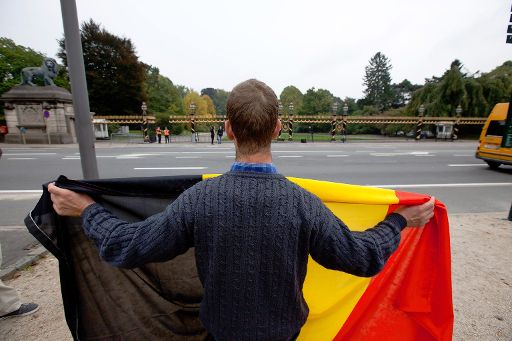 Ein Belgien-Demonstrant vor dem Königlichen Palast