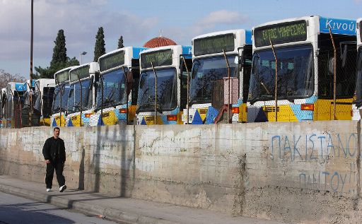 Die griechischen Busse bleiben in den Depots