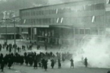 Proteste vor dem Guillemins-Bahnhof, 14. Dezember 1960