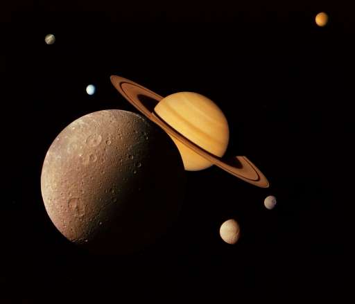 Voyager: Dione und Saturn, 1980