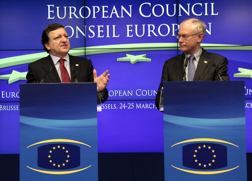 Herman Van Rompuy und Jose Manuel Barroso bei der Bekanntgabe der Euro-Absicherung