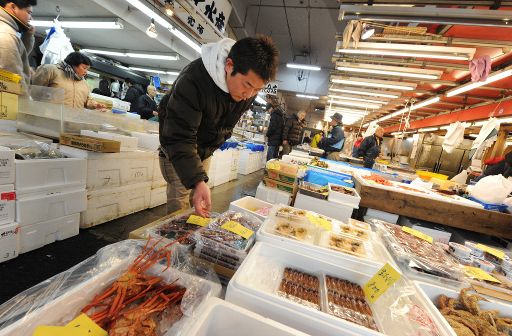 Fischstände am Tsukiji-Markt in Tokio (24. März)