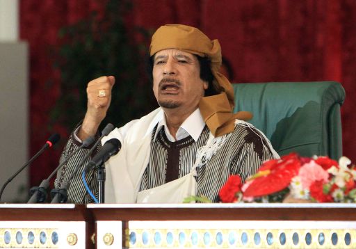 Muammar Gaddafi bei einer Rede am 2. März