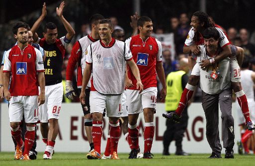 Die Spieler von Sporting de Braga in Feierlaune - sie sind einer der drei portugiesischen Clubs im Halbfinale der Europa-League