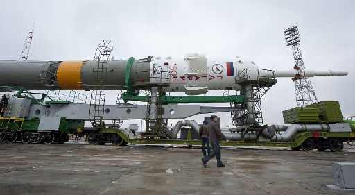 Sojus-Kapsel "Gagarin" auf dem Weltraumbahnhof Baikonur in Kasachstan