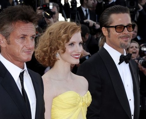 Sean Penn, Jessica Chastain und Brad Pitt