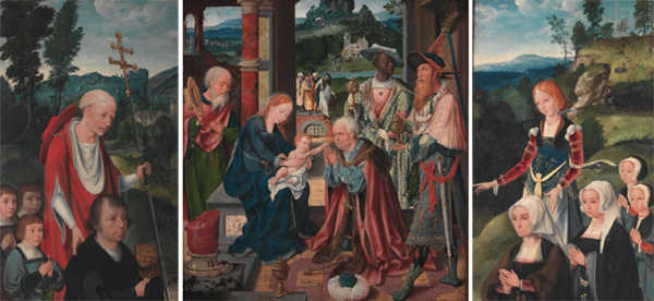 Joos van Cleve: Triptychon mit der Anbetung der Könige, um 1520 (Prag, Národní Galerie v Praze)