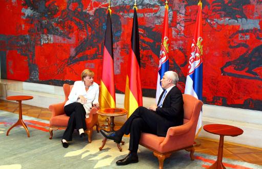 Angela Merkel und Boris Tadic bei ihrem Treffen in Belgrad am 23. August