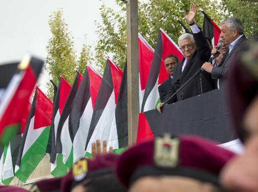 Präsident Mahmud Abbas nach der Rückkehr in Ramallah (25.9.)