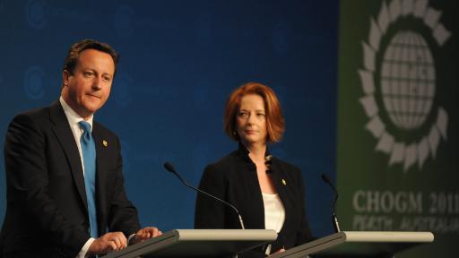 Der britische Premierminister David Cameron und die australische Premierministerin Julia Gillard beim Commonwealth-Treffen in Perth