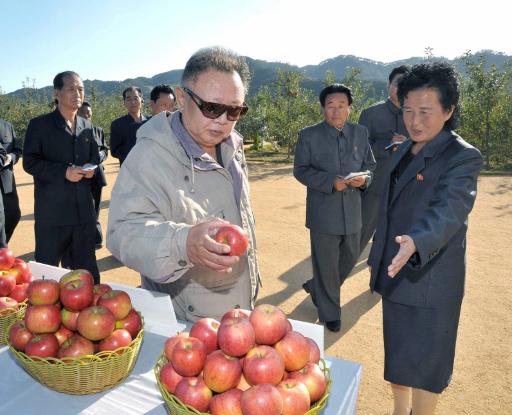 Kim Jong-Il beim Besuch einer Obstplantage in der Provinz Hamkyong