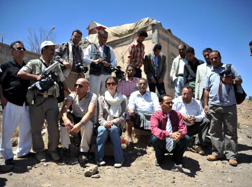 Jemen: Lokale und ausländische Journalisten protestieren gegen die Gefangenname des Reuters-Reporters Mohammed Sudam (Sanaa, 10.10.)