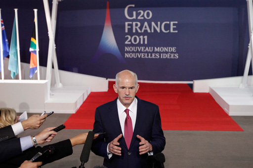 Papandreou nach dem Treffen am Mittwochabend in Cannes
