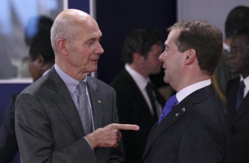 Pascal Lamy, Generaldirektor der Welthandelsorganisation, und Russlands Präsident Dmitri Medwedew