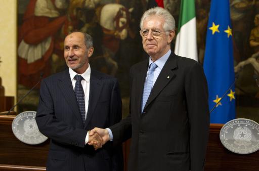 Mustafa Abdul Dschalil und Mario Monti in Rom