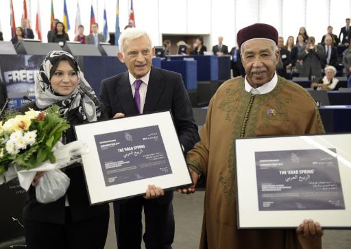 Asmaa Mahfouz, Jerzy Buzek und Ahmed Al-Zubair Ahmed Al-Sanusi