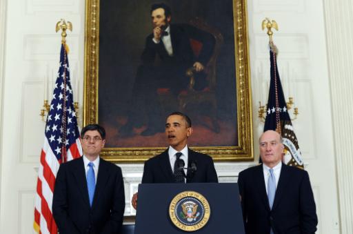 Jacob Lew, Barack Obama und William Daley (vlnr)