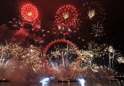 Das Feuerwerk über dem Riesenrad