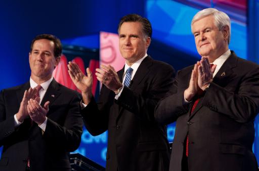 Rick Santorum, Mitt Romney und Newt Gingrich