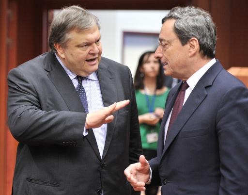 Der griechische Finanzminister Evangelos Venizelos und EZB-Präsident Mario Draghi