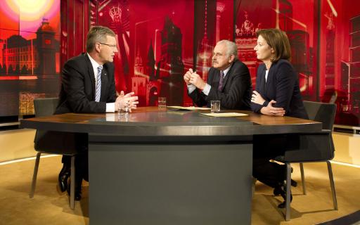 Wulff im Interview mit Ulrich Deppendorf und Bettina Schausten