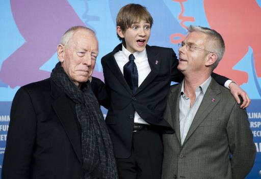 Max von Sydow, Thomas Horn und Stephen Daldry bei der Berlinale