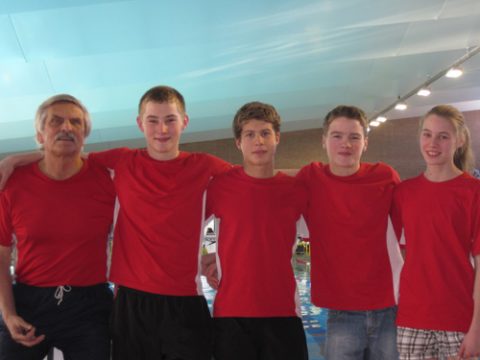 Trainer Jacques Caufrier, Martin Dhur, Matthias Müller, Matthias Huppertz und Justine Heck