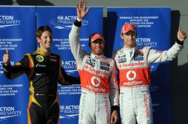 Die drei Samstags-Schnellsten: Grosjean (P3), Hamilton (P1), Button (P2)