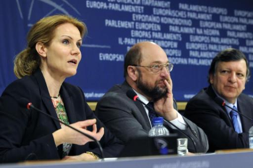 Dänemarks MP Helle Thorning-Schmidt, EU-Parlamentspräsident Martin Schulz und Kommisssionspräsident José Manuel Barroso in Brüssel