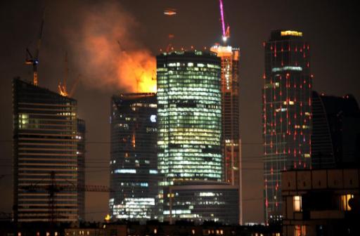 Feuer im Hochhausviertel Moskwa City