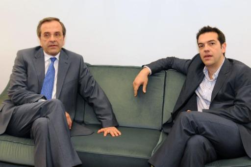 Der Chef der Partei Nea Dimokratia (ND),Antonis Samaras, und der Vorsitzende des Bündnisses der Radikalen Linken (Syriza), Alexis Tsipras