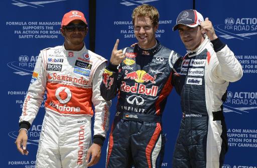 Vettel startet vor Hamilton (links) und Maldonado (rechts)