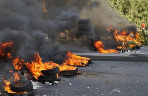 Eine Feuerbarrikade in Damaskus