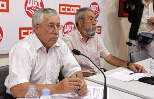 Die Gewerkschaftsführer Ignacio Fernández Toxo (CCOO) und Cándido Méndez (UGT)
