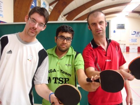 Die Spieler der belgischen Mannschaft bei den Paralypics: Marc Ledoux (li), Ben Despineux (Mi) und Mathieu Loicq (re)