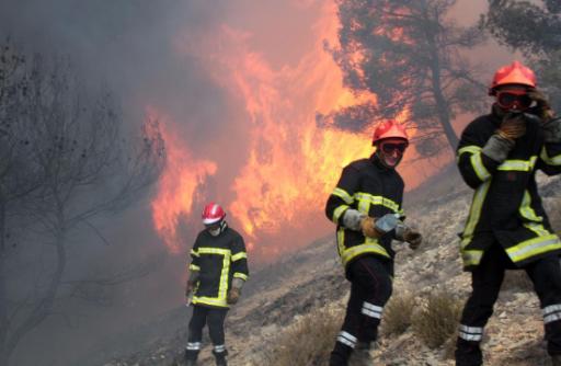 Feuerwehrleute versuchen den Waldbrand nahe der Stadt Orgon zu löschen