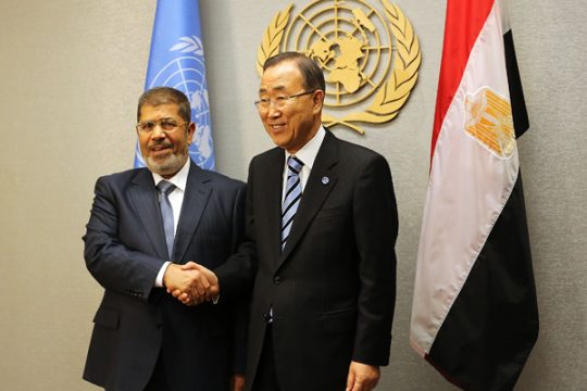 Ägyptens Präsident Mohamed Mursi mit UN-Generalsekretär Ban Ki Moon in New York