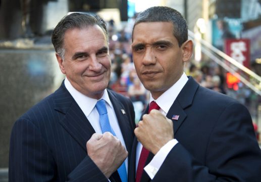 Der Wahlkampf tobt: Romney-Double Mike Cote und Obama-Double Louis Ortiz