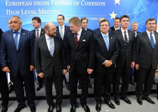 Boyko Borisov, Martin Schulz, Robert Fico, José Manuel Barroso, Zoran Milanovic und Andrus Ansip (vlnr)